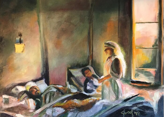 The Artist Josef Greeting Card featuring the painting Nurses are Heroes to Heroes by the Artist Josef