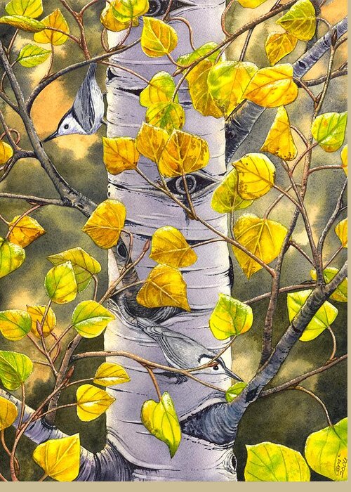 Nuthatch Greeting Card featuring the painting Nuthatches by Catherine G McElroy