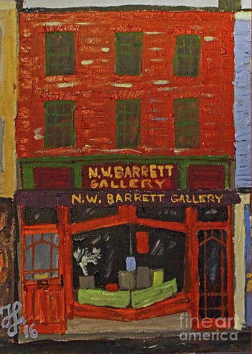 #shopfront #portsmouthnh Greeting Card featuring the painting N.W.Barrett Gallery by Francois Lamothe