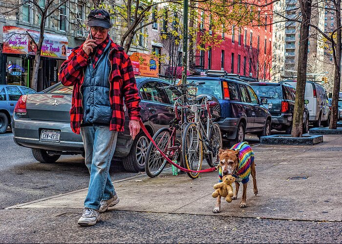 New York City Greeting Card featuring the photograph NY Dog Walk by Ed Broberg