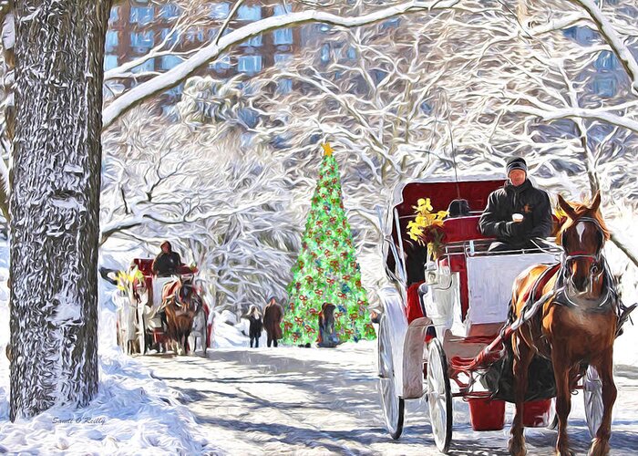 Carriage Rides Greeting Card featuring the photograph Festive Winter Carriage Rides by Sandi OReilly
