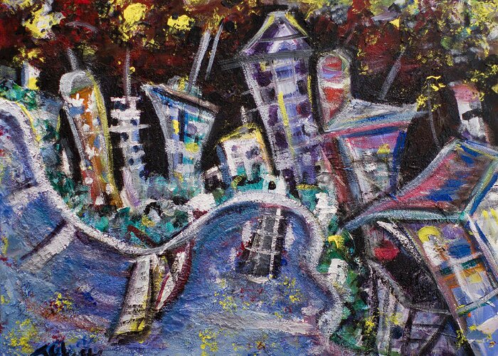 New York City Manhattan Hudson River Greeting Card featuring the painting NYC Impressions 2 by Jason Gluskin