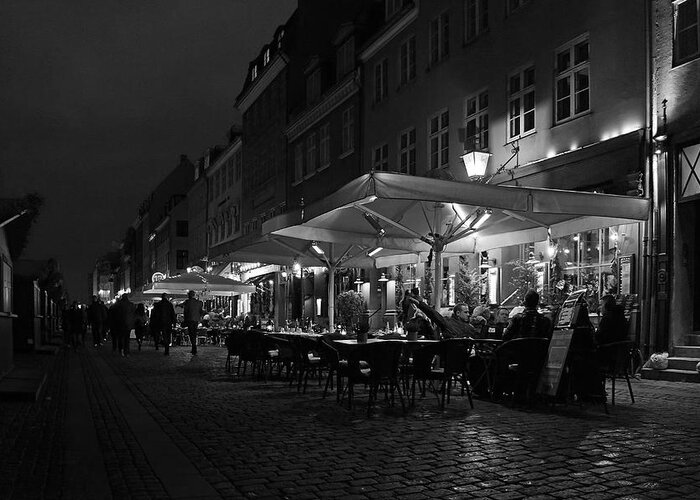 Nyhavn Greeting Card featuring the photograph Nyhavn at night by Inge Riis McDonald