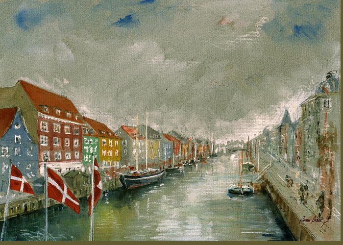 Copenhagen Greeting Card featuring the painting Nyhavn Copenhagen by Juan Bosco