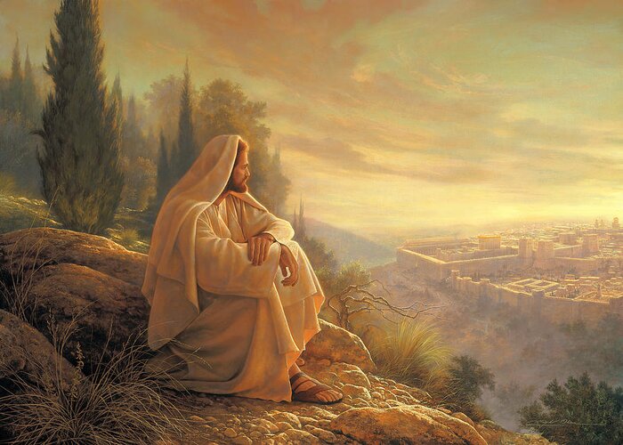 Esus Greeting Card featuring the painting O Jerusalem by Greg Olsen