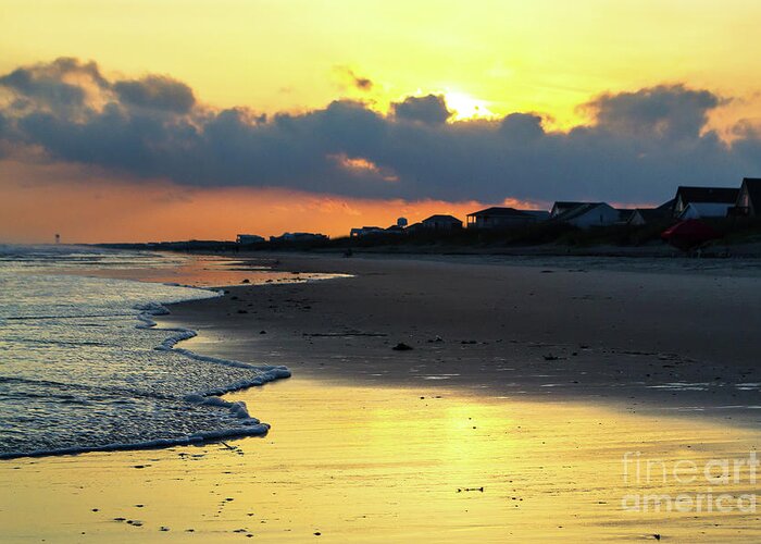 Oak Island Greeting Card featuring the photograph Oak Island Yellow Sunset by Amy Lucid