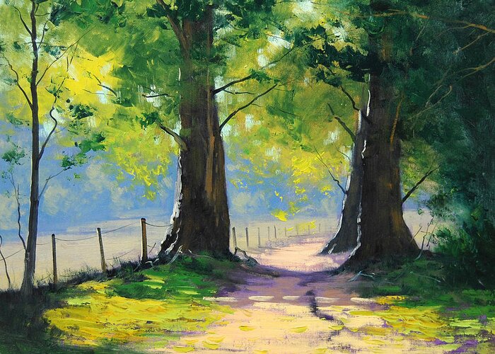 Trees Greeting Card featuring the painting Oak Tree Trail by Graham Gercken