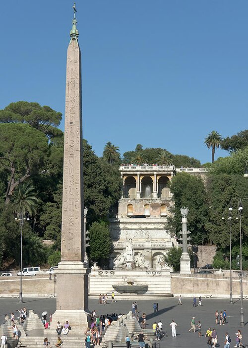 Obelisco Greeting Card featuring the photograph Obelisco Flaminio in Piazza del Popolo by Fabrizio Ruggeri