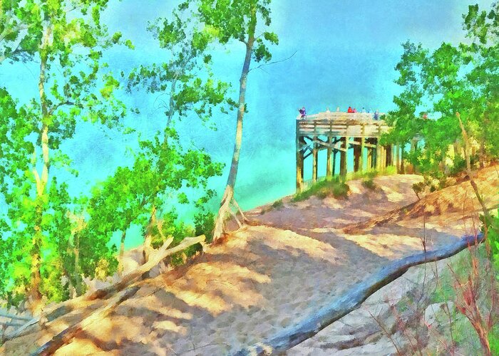 Sleeping Bear Dunes National Lakeshore Greeting Card featuring the digital art Observation Deck on the Pierce Stocking Scenic Drive by Digital Photographic Arts