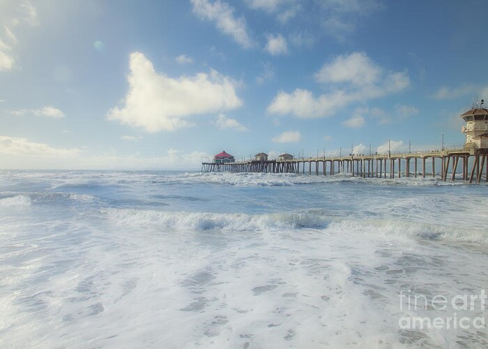 Huntington Beach Greeting Card featuring the photograph Ocean Blue at the Pier by Susan Gary