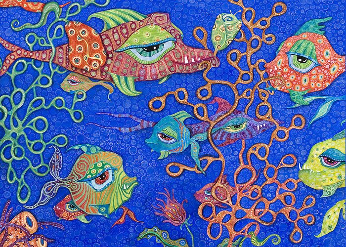 Fish In The Ocean Greeting Card featuring the painting Ocean Carnival by Tanielle Childers