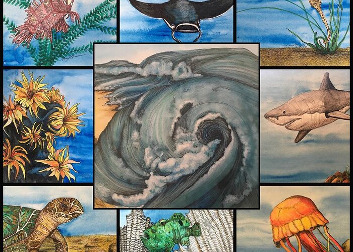 Ocean Greeting Card featuring the mixed media Ocean Collage #1 by Mastiff Studios
