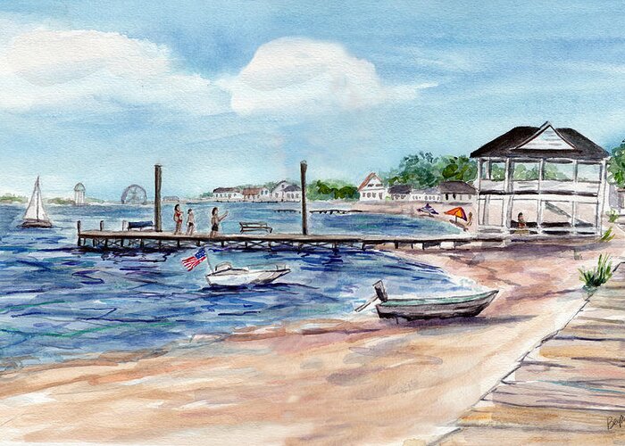 Ocean Gate Greeting Card featuring the painting Ocean Gate Boardwalk by Clara Sue Beym