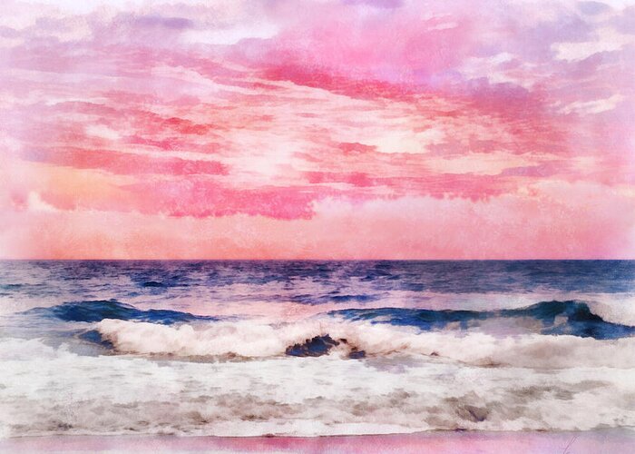 Brilliant Greeting Card featuring the digital art Ocean Sunrise by Frances Miller