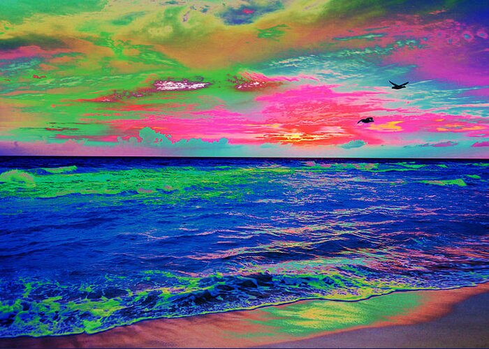 Water Greeting Card featuring the digital art Ocean Sunset 2 by Gregory Murray
