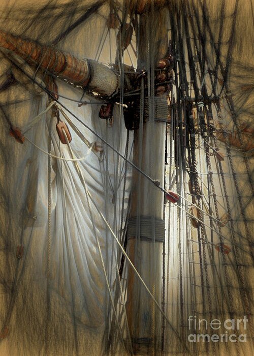 Oceanus-sailcloth Greeting Card featuring the photograph Oceanus Sailcloth and RIgging by Scott Cameron