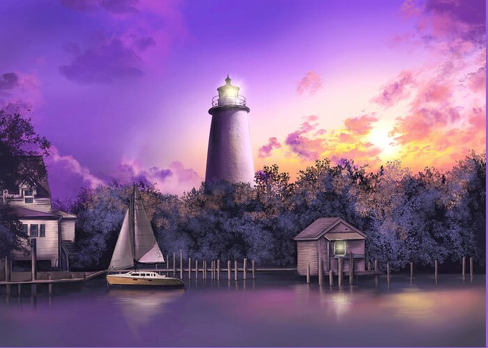 Lighthouse Greeting Card featuring the painting Ocracoke Lighthouse by Bekim M