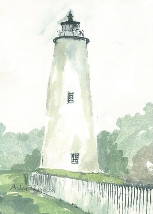 Ocracoke Greeting Card featuring the painting Ocracoke Lighthouse by Mickey Bissell