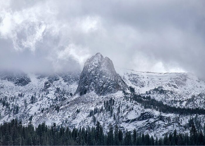 I395 Greeting Card featuring the photograph October Snowfall - Crystal Crag - Lake George - Mammoth - California by Bruce Friedman