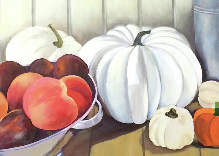 Pumpkins Greeting Card featuring the painting October Zest by Mary Chant