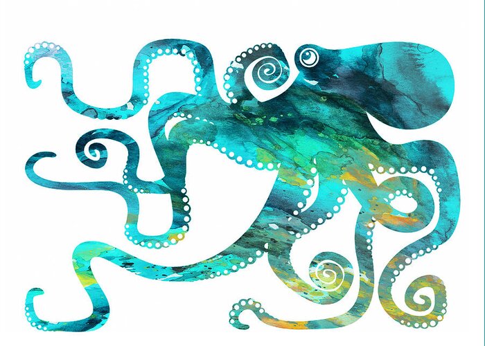Octopus Watercolor Print Greeting Card featuring the painting Octopus 2 by Donny Art