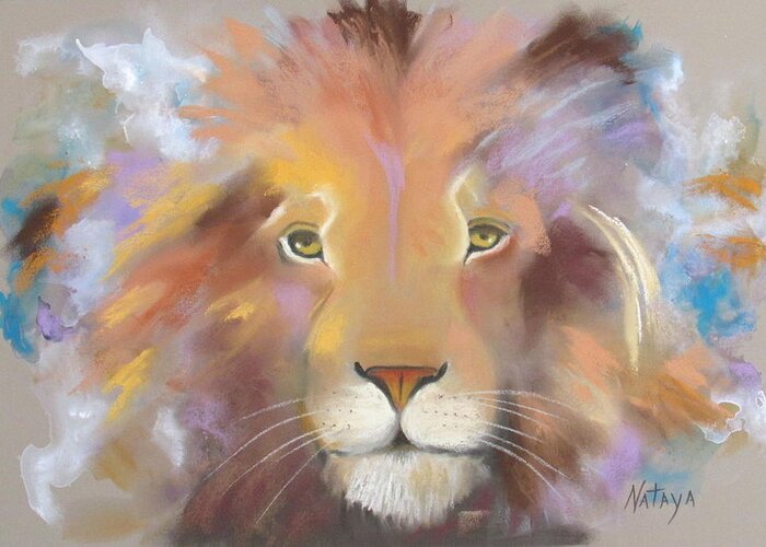 Lion Greeting Card featuring the painting Ode to Cecil by Nataya Crow