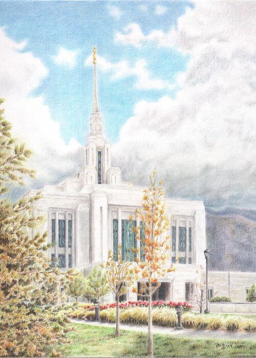 Lds Greeting Card featuring the drawing Ogden UT LDS Temple by Pris Hardy
