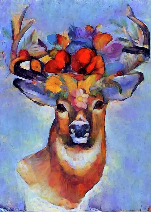 Deer Greeting Card featuring the mixed media Oh Deer by Lilia S
