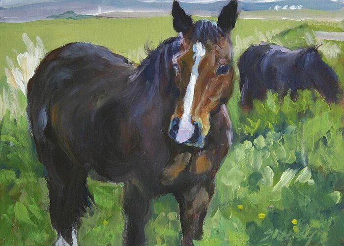 Horses Greeting Card featuring the painting Oh It's You Again by Sheila Wedegis