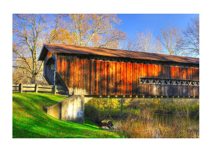 Benetka Road Covered Bridge Greeting Card featuring the photograph Ohio Country Roads - Benetka Road Covered Bridge Over the Ashtabula River - Ashtabula County by Michael Mazaika