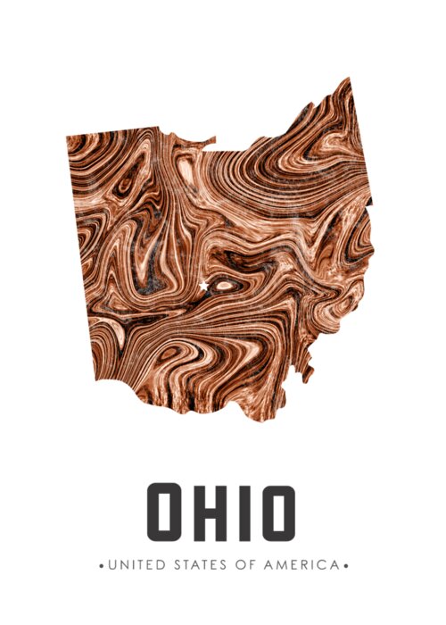 Ohio Greeting Card featuring the mixed media Ohio Map Art Abstract in Brown by Studio Grafiikka