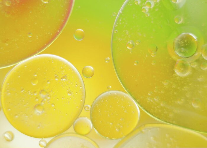 Water Greeting Card featuring the photograph Oil and water bubbles by Andy Myatt