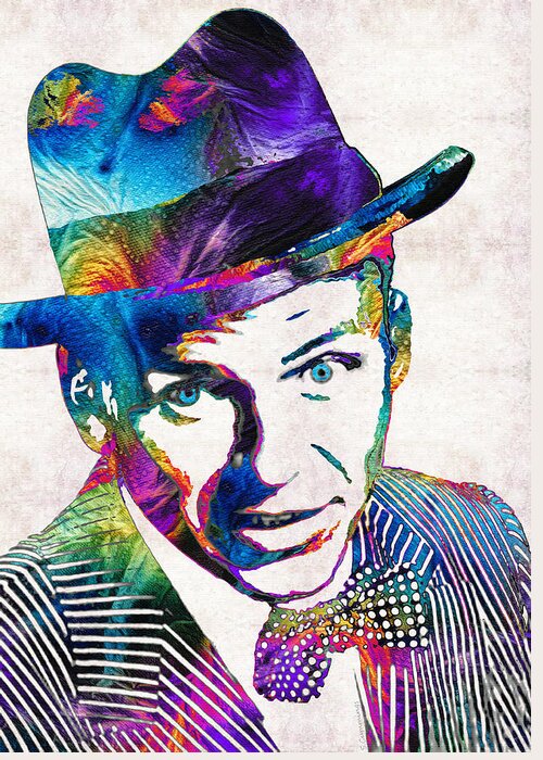 Frank Sinatra Greeting Card featuring the painting Old Blue Eyes - Frank Sinatra Tribute by Sharon Cummings