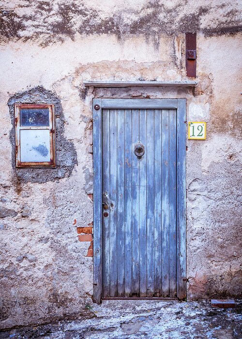 Architecture Greeting Card featuring the photograph Old Blue Italian Door by Maria Heyens