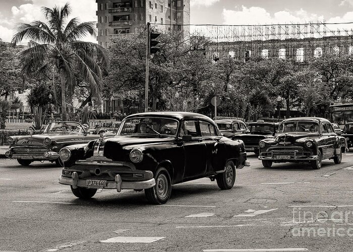 Cuba Greeting Card featuring the photograph Old cars in Havana by Les Palenik