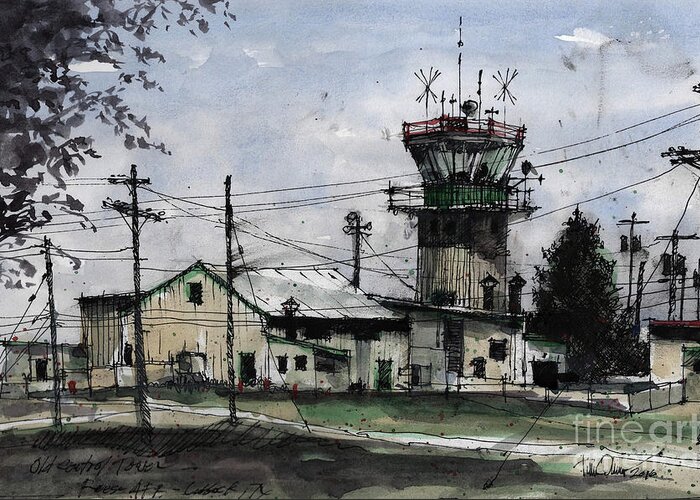 Reese Air Force Base Greeting Card featuring the painting Old Control Tower at Reese AFB by Tim Oliver