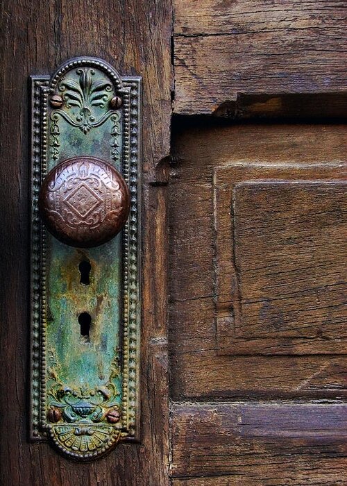 Antique Door Greeting Card featuring the photograph Old Door Knob by Joanne Coyle