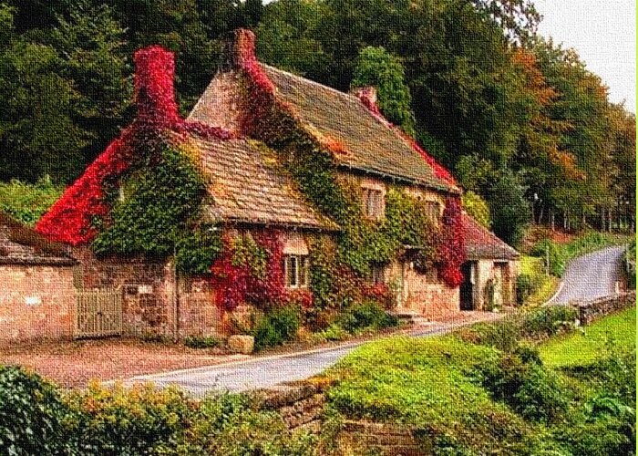 Old English Cottage In Autumn Colours L B Greeting Card For Sale