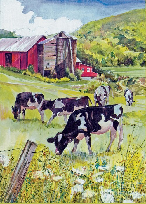 Cows Greeting Card featuring the painting Old Farm by P Anthony Visco