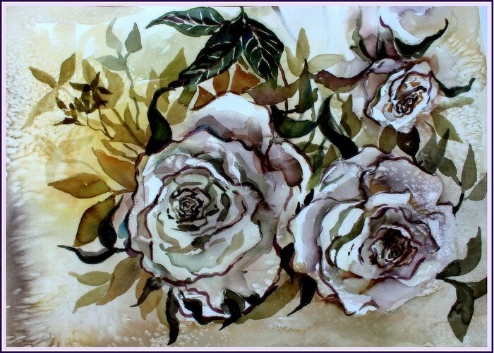 Rose Greeting Card featuring the painting Old Fashion White Roses by Mindy Newman