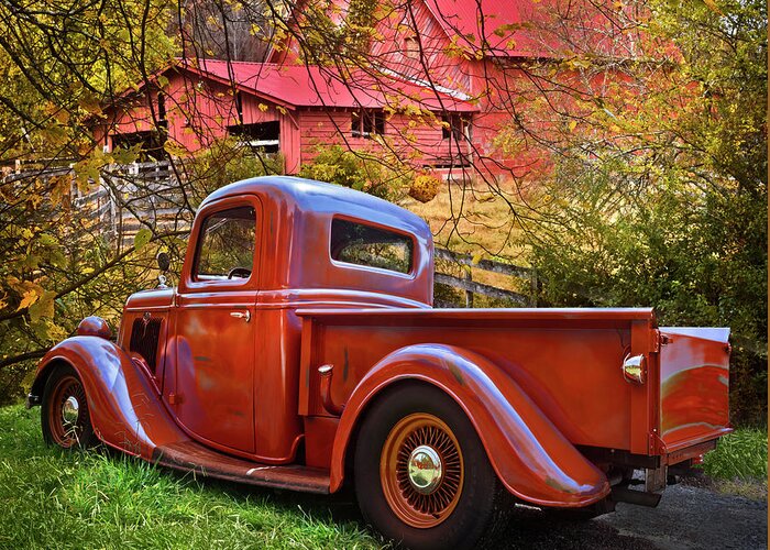 Old Ford Pickup Truck at the Barn Greeting Card by Debra and Dave Vanderlaan