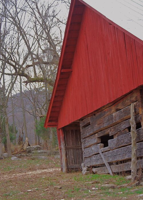 Barn Greeting Card featuring the photograph Old Log Barn by Debbie Karnes