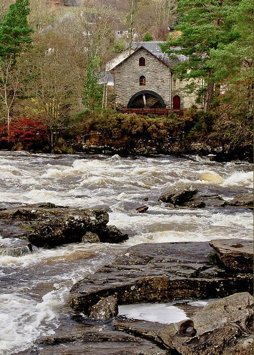 Old Mill Greeting Card featuring the photograph Old Mill at Dochart waterfalls by Elena Perelman