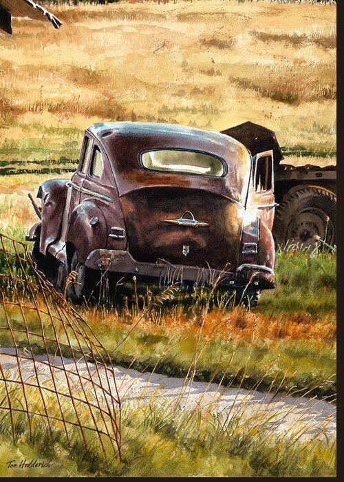 Old Car Greeting Card featuring the painting Old Plymouth by Tom Hedderich