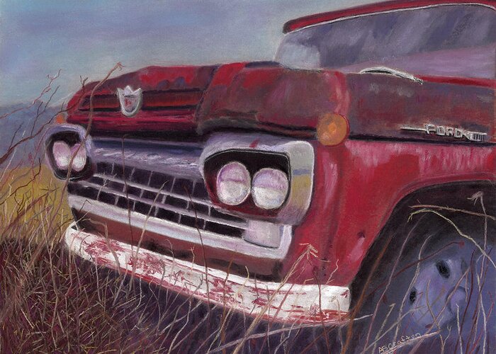 Truck Greeting Card featuring the painting Old Red by Arlene Crafton