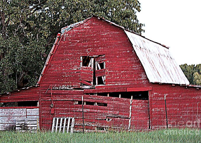 Old Red Barns Greeting Card featuring the photograph Old Red by Kathy White