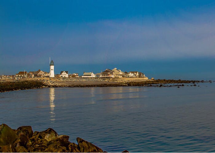 Lighthouse Greeting Card featuring the photograph Old Scituate Light from the Jetty by Brian MacLean