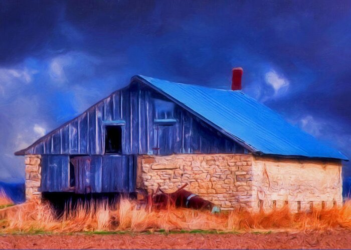 Barn Greeting Card featuring the photograph Old Stone Barn Blue by Anna Louise