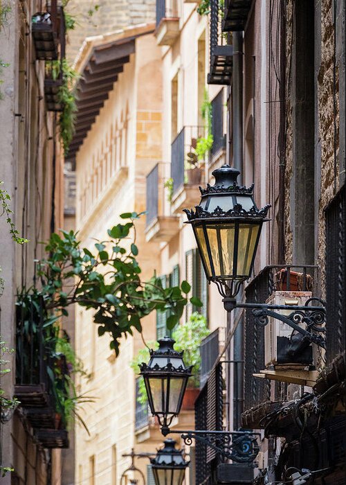 Architecture Greeting Card featuring the photograph Old street light in Barcelona, Spain by Blaz Gvajc