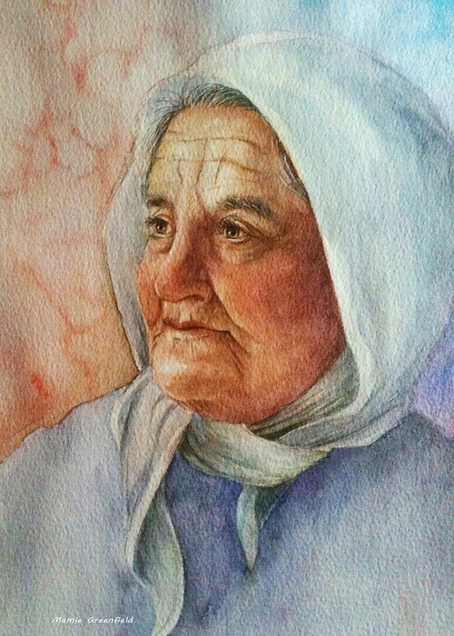 Portraits Greeting Card featuring the painting Old Woman by Mamie Greenfield